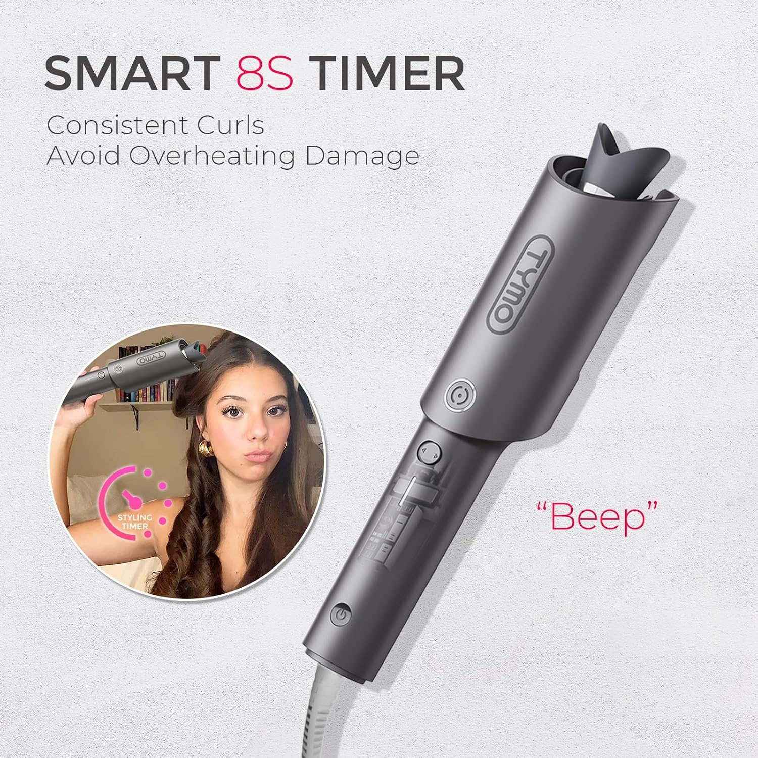 image:imageTYMO Automatic Rotating Curling Iron TYMO CURLPRO Beach Waves Hair CurlerMetallic Gray
