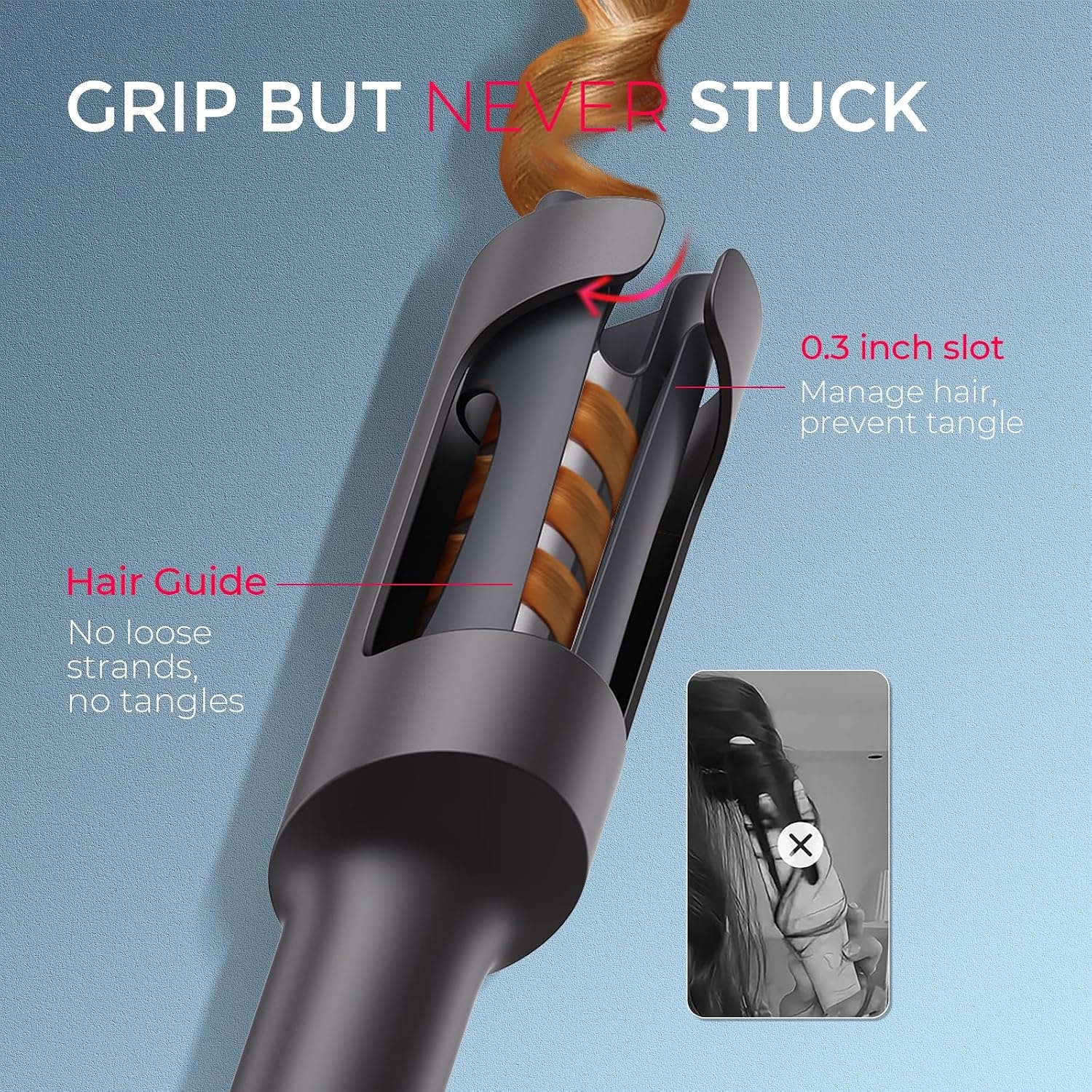 image:imageTYMO Automatic Rotating Curling Iron TYMO CURLPRO Beach Waves Hair CurlerMetallic Gray