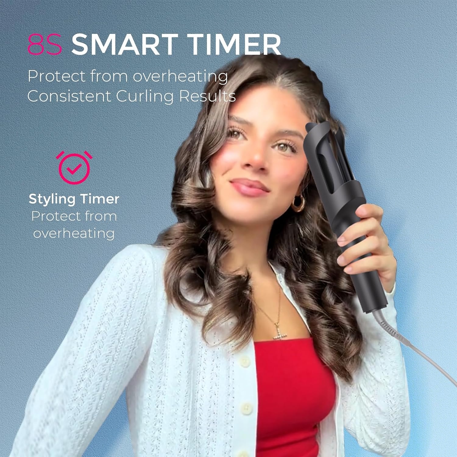 image:imageTYMO Automatic Rotating Curling Iron TYMO CURLPRO Beach Waves Hair CurlerMetallic Gray