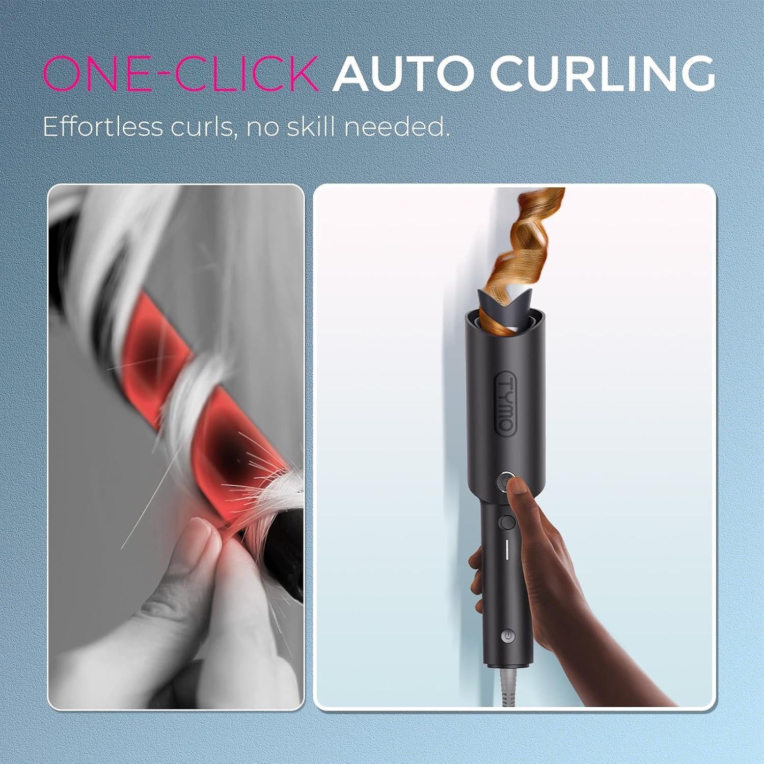 image:imageTYMO Automatic Rotating Curling Iron TYMO CURLPRO Beach Waves Hair CurlerMetallic Gray