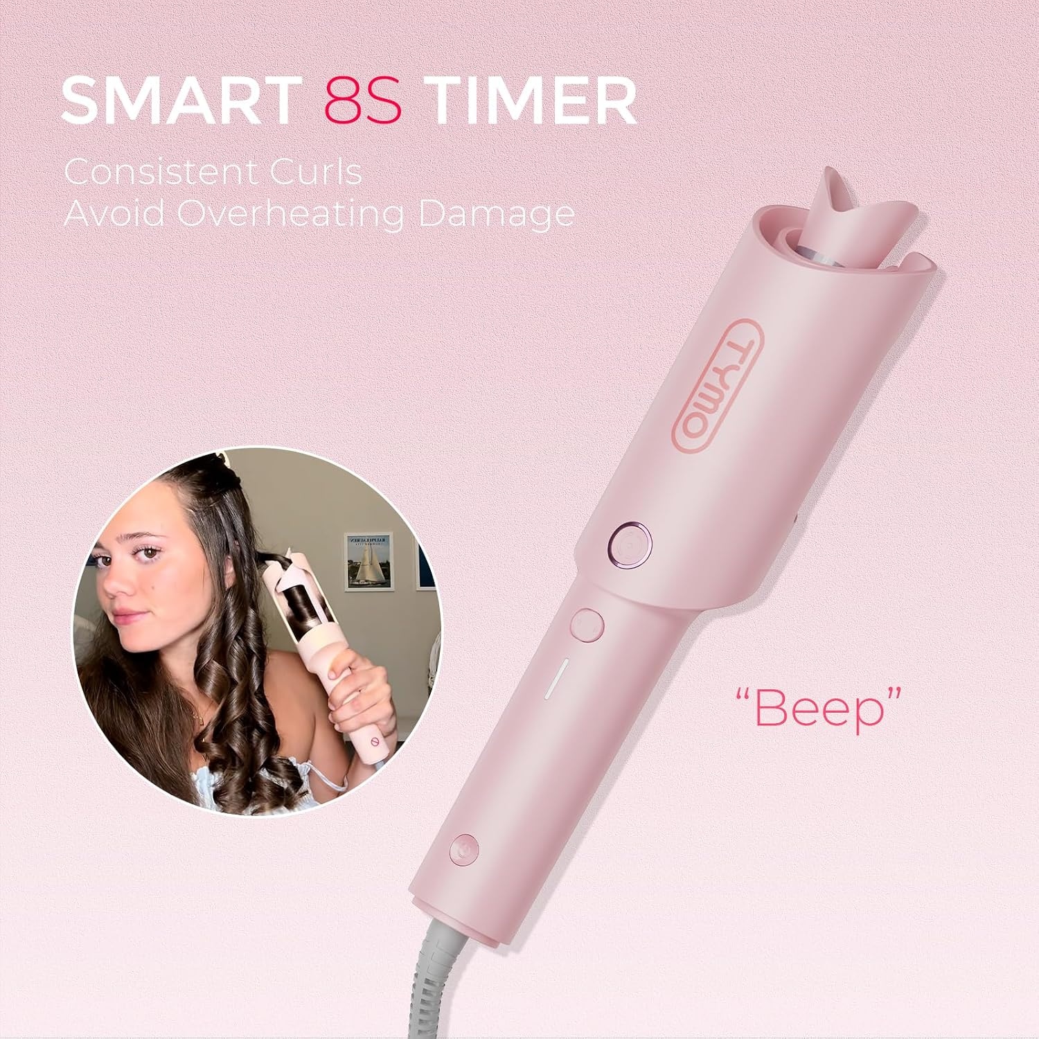 image:imageTYMO Automatic Rotating Curling Iron TYMO CURLPRO Beach Waves Hair CurlerPink