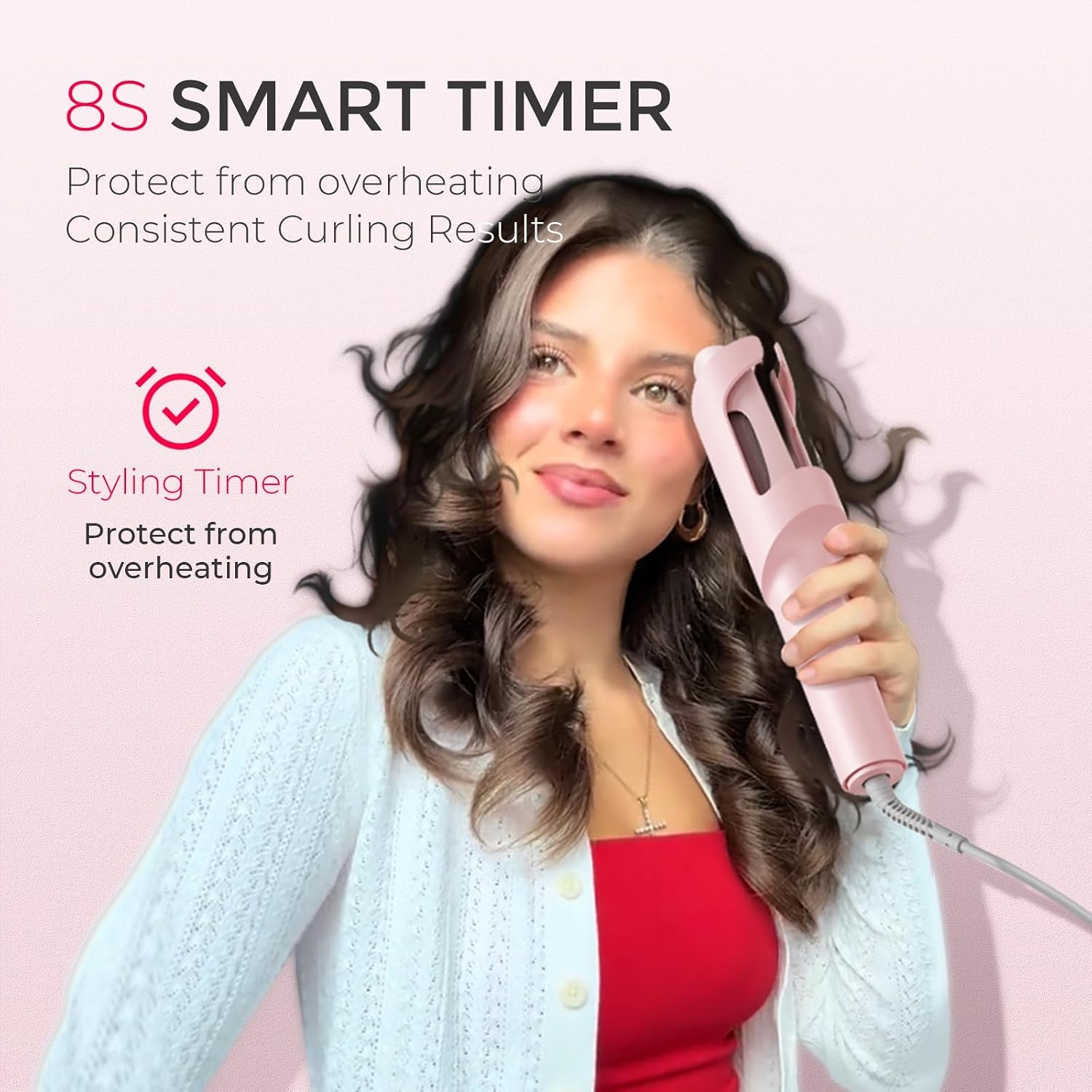 image:imageTYMO Automatic Rotating Curling Iron TYMO CURLPRO Beach Waves Hair CurlerPink