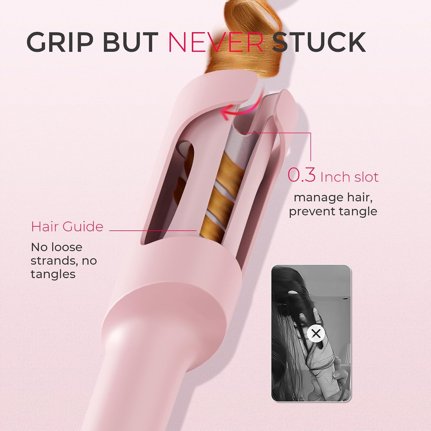image:imageTYMO Automatic Rotating Curling Iron TYMO CURLPRO Beach Waves Hair CurlerPink