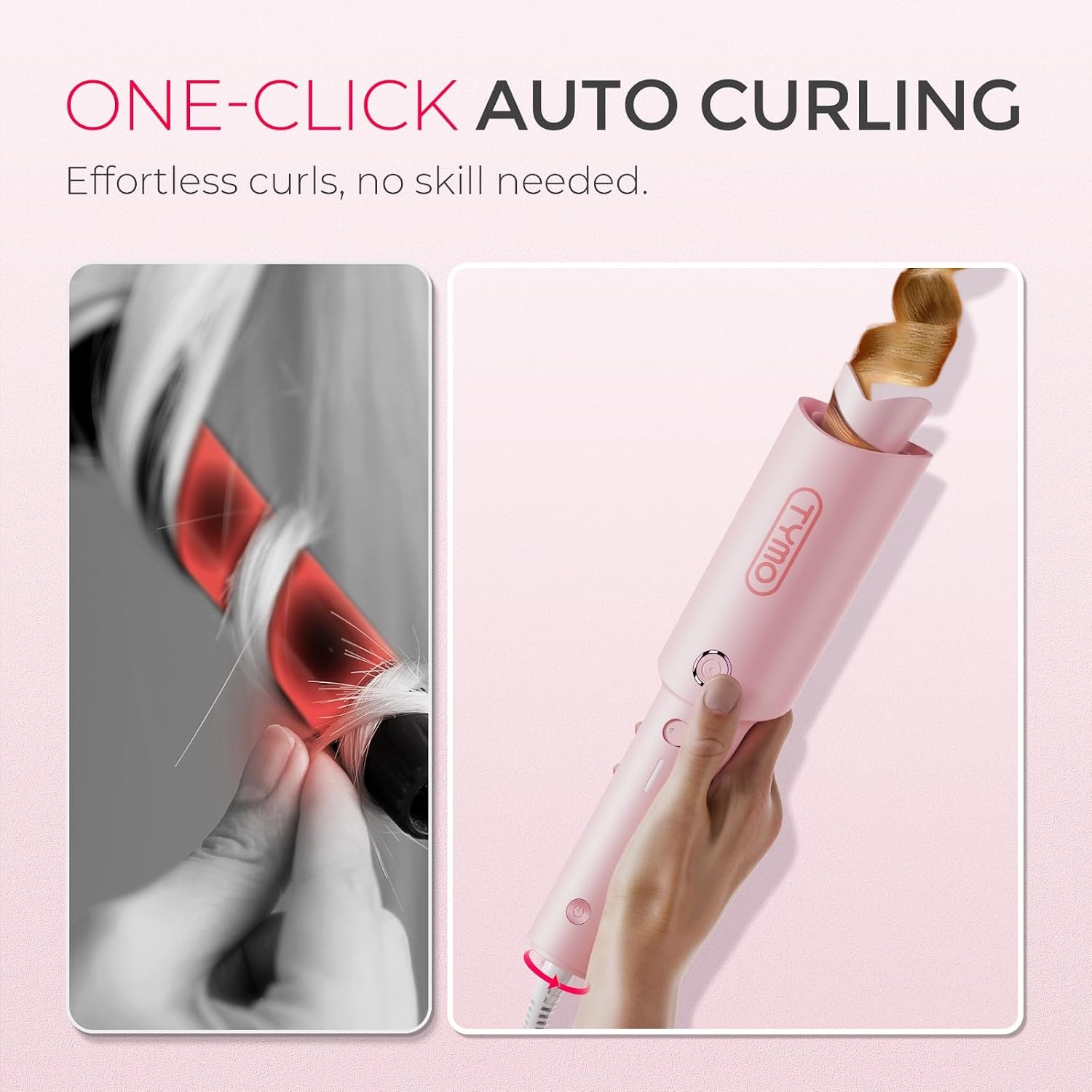 image:imageTYMO Automatic Rotating Curling Iron TYMO CURLPRO Beach Waves Hair CurlerPink