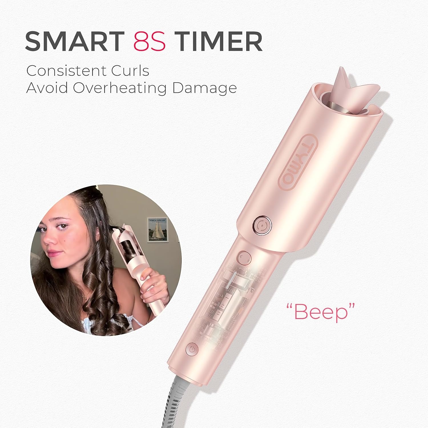 image:imageTYMO Automatic Rotating Curling Iron TYMO CURLPRO Beach Waves Hair CurlerRose Gold