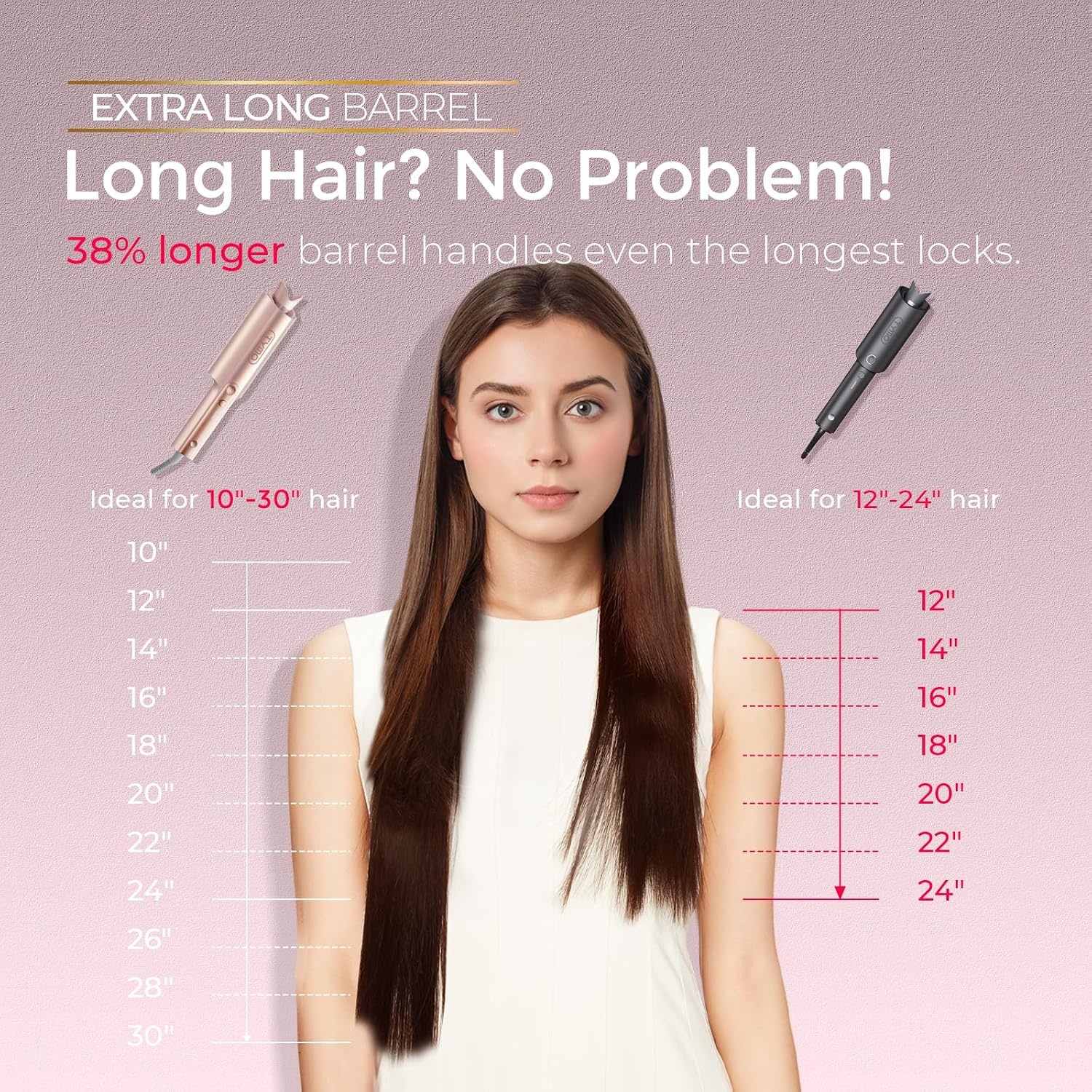 image:imageTYMO CurlPro Plus Automatic Rotating Curling Iron Upgraded Long Barrel Curling Wand for Beach Waves amp Long Hair Ceramic Hair Curler for Women AntiScald 600M Ionic Dual Voltage Gold 1 InchGold Blush