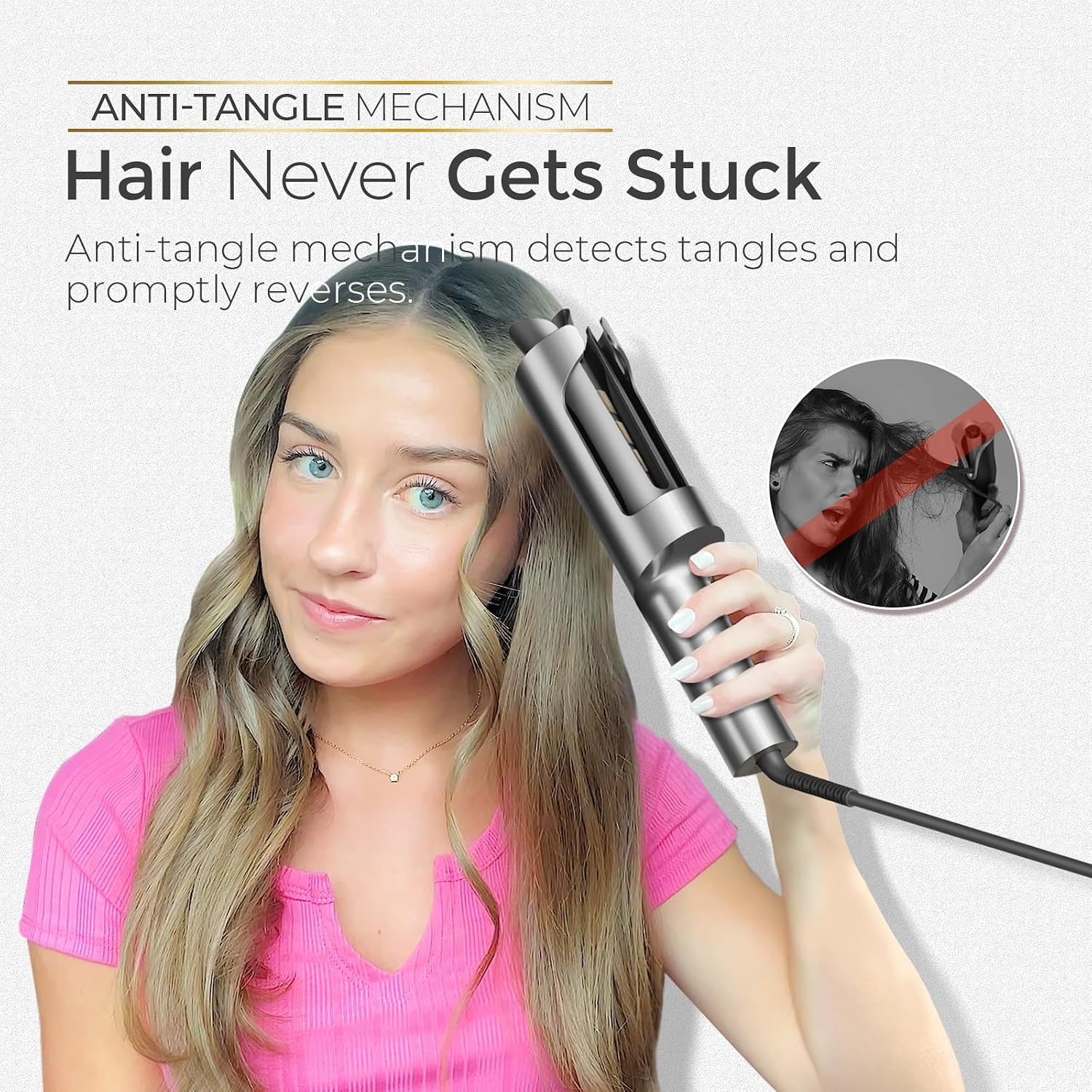 image:imageTYMO CurlPro Plus Automatic Rotating Curling Iron Upgraded Long Barrel Curling Wand for Beach Waves amp Long Hair Ceramic Hair Curler for Women AntiScald 600M Ionic Dual Voltage Gold 1 InchGrey