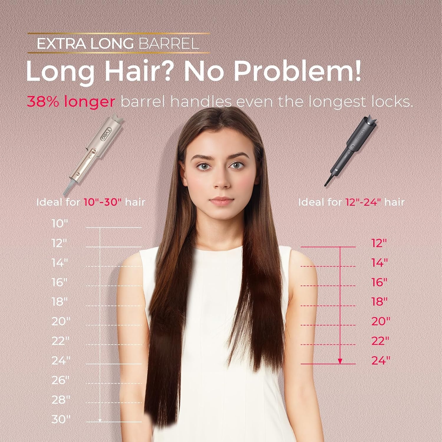 image:imageTYMO CurlPro Plus Automatic Rotating Curling Iron Upgraded Long Barrel Curling Wand for Beach Waves amp Long Hair Ceramic Hair Curler for Women AntiScald 600M Ionic Dual Voltage Gold 1 InchGold