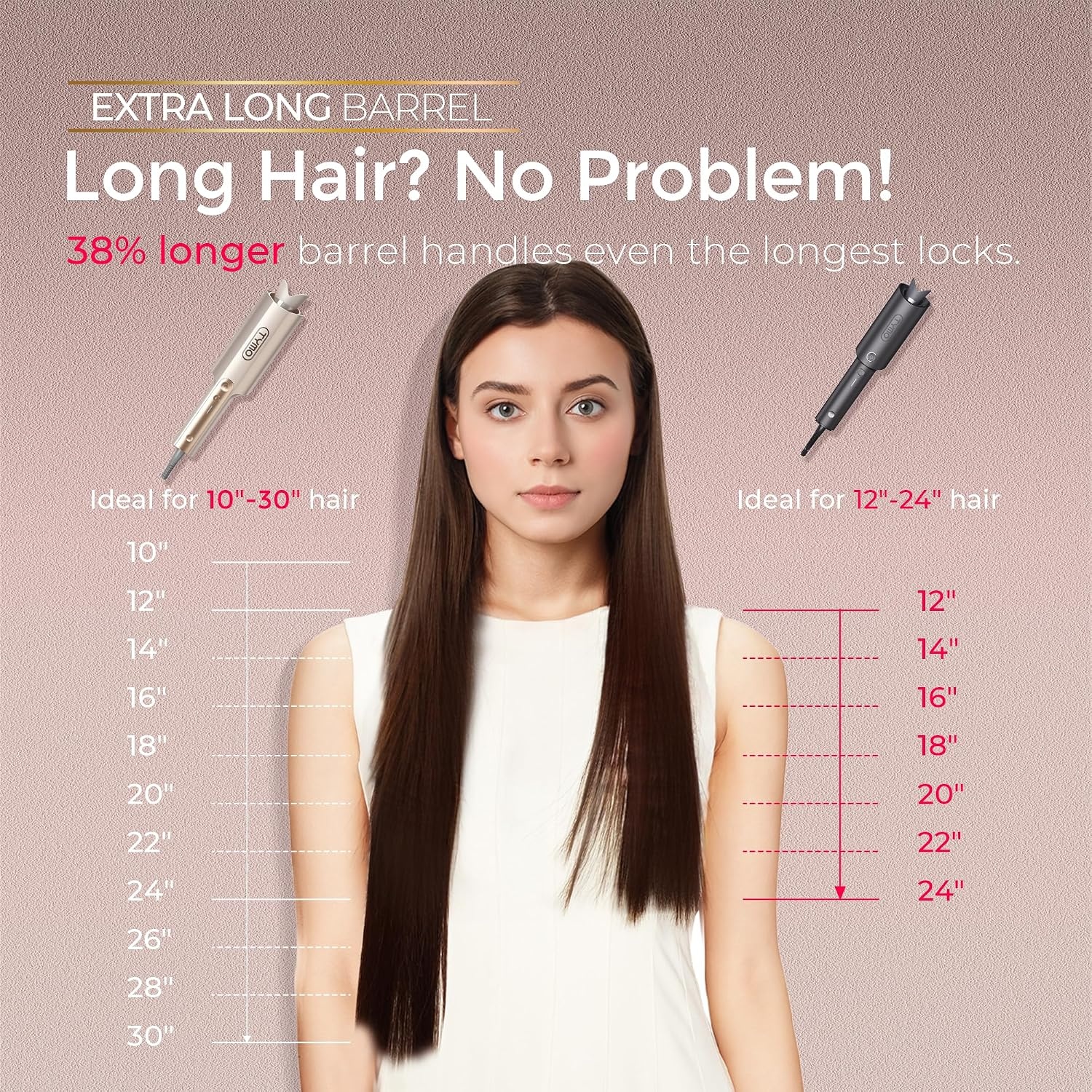 image:imageTYMO CurlPro Plus Automatic Rotating Curling Iron Upgraded Long Barrel Curling Wand for Beach Waves amp Long Hair Ceramic Hair Curler for Women AntiScald 600M Ionic Dual Voltage Gold 1 InchGold