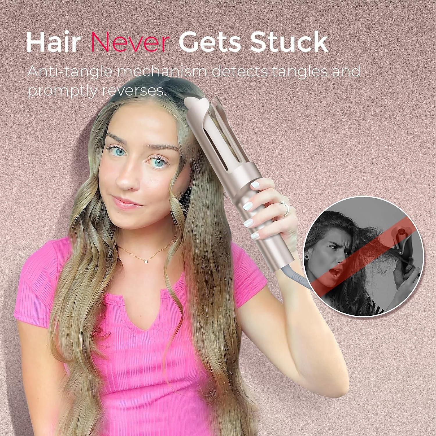 image:imageTYMO CurlPro Plus Automatic Rotating Curling Iron Upgraded Long Barrel Curling Wand for Beach Waves amp Long Hair Ceramic Hair Curler for Women AntiScald 600M Ionic Dual Voltage Gold 1 InchGold