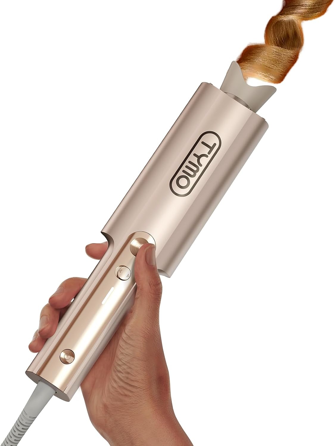image:imageTYMO CurlPro Plus Automatic Rotating Curling Iron Upgraded Long Barrel Curling Wand for Beach Waves amp Long Hair Ceramic Hair Curler for Women AntiScald 600M Ionic Dual Voltage Gold 1 InchGold
