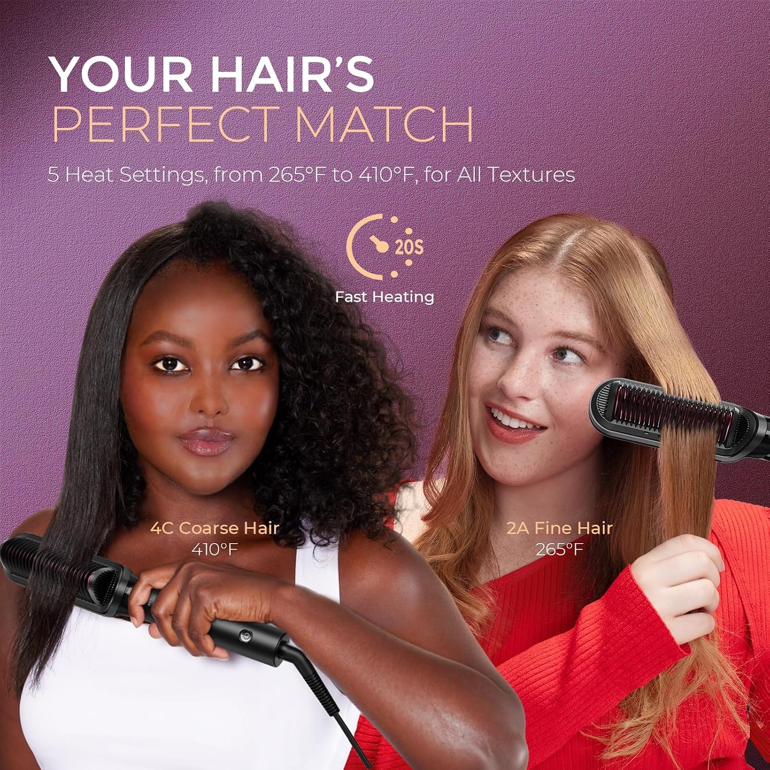 image:imageTYMO Flat Iron Hair Straightener Brush 2 in 1 200M Ions Ceramic Hot CombBlack