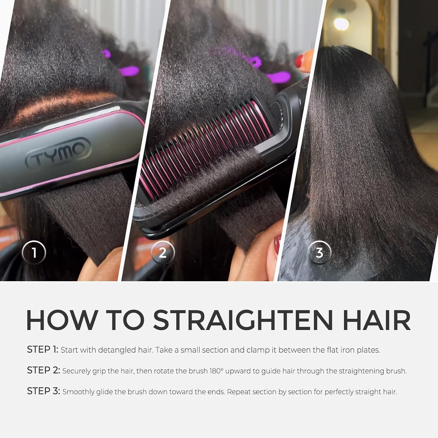 image:imageTYMO Flat Iron Hair Straightener Brush 2 in 1 200M Ions Ceramic Hot CombGold