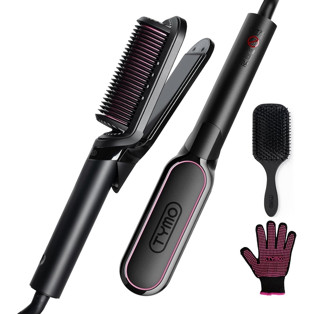 image:imageTYMO Flat Iron Hair Straightener Brush 2 in 1 200M Ions Ceramic Hot CombBlack