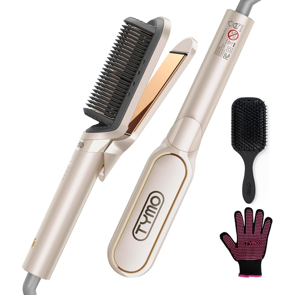 image:imageTYMO Flat Iron Hair Straightener Brush 2 in 1 200M Ions Ceramic Hot CombGold