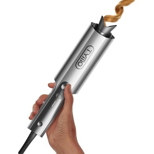 TYMO CurlPro Plus Automatic Rotating Curling Iron – Upgraded Long Barrel Curling Wand for Beach Waves & Long Hair, Ceramic Hair Curler for Women, Anti-Scald, 600M Ionic, Dual Voltage, Gold, 1 Inch(Grey)