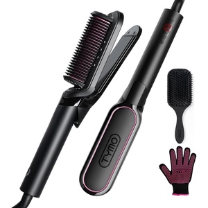 TYMO Flat Iron Hair Straightener Brush 2 in 1, 200M Ions Ceramic Hot Comb(Black)